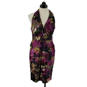 Evan Picone Mock‎ Halter V-Neck Dark Floral Dress Party Fitted Size 6